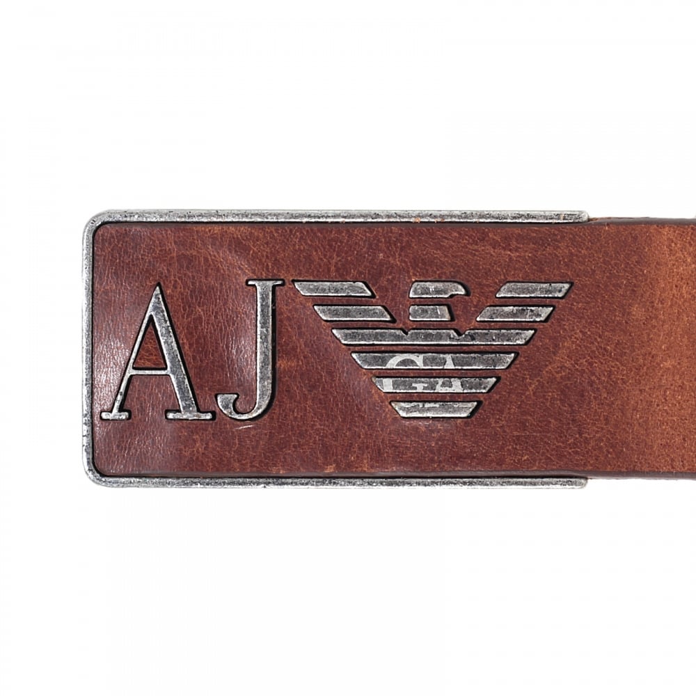 Mens Casual Leather Belt in Tan with Leather Topped Vintage Finished Rectangular Buckle