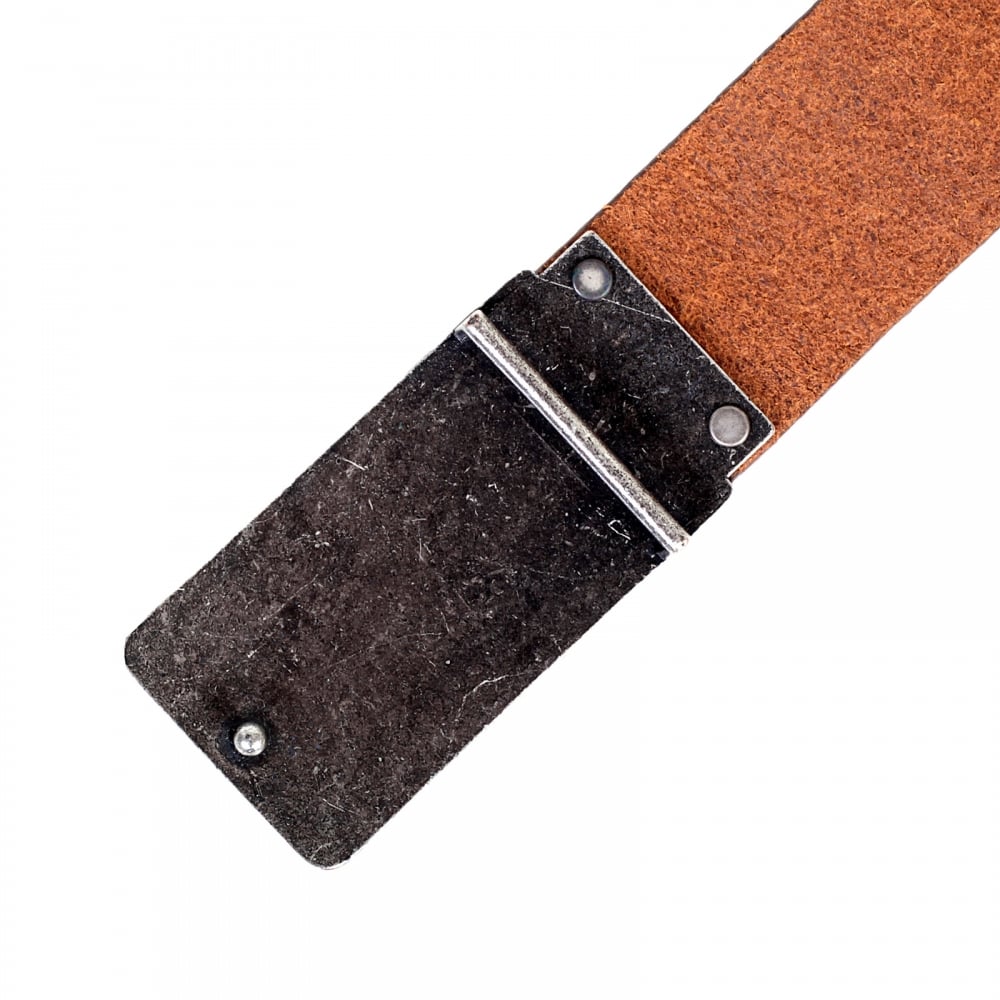 Mens Casual Leather Belt in Tan with Leather Topped Vintage Finished Rectangular Buckle