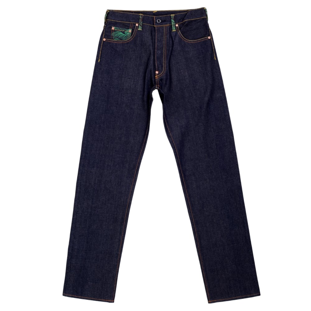 Dark Indigo Raw Denim Jeans with Embroidered British Red Star