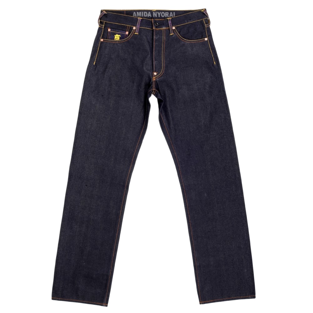 Vintage Cut Dark Indigo Raw Selvedge Denim with Embroidered Oriental Lions