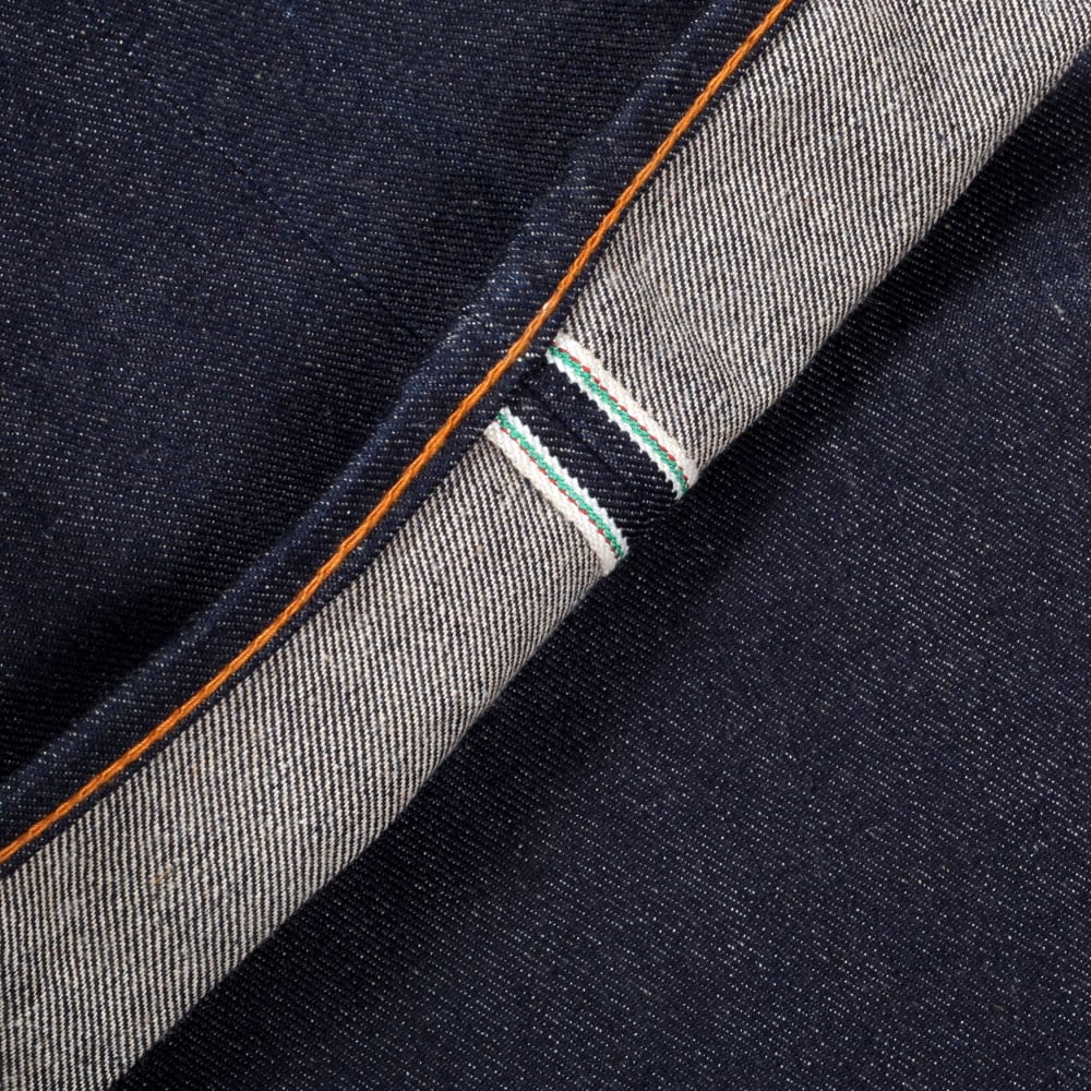 Vintage Cut Dark Indigo Raw Selvedge Denim with Embroidered Oriental Lions