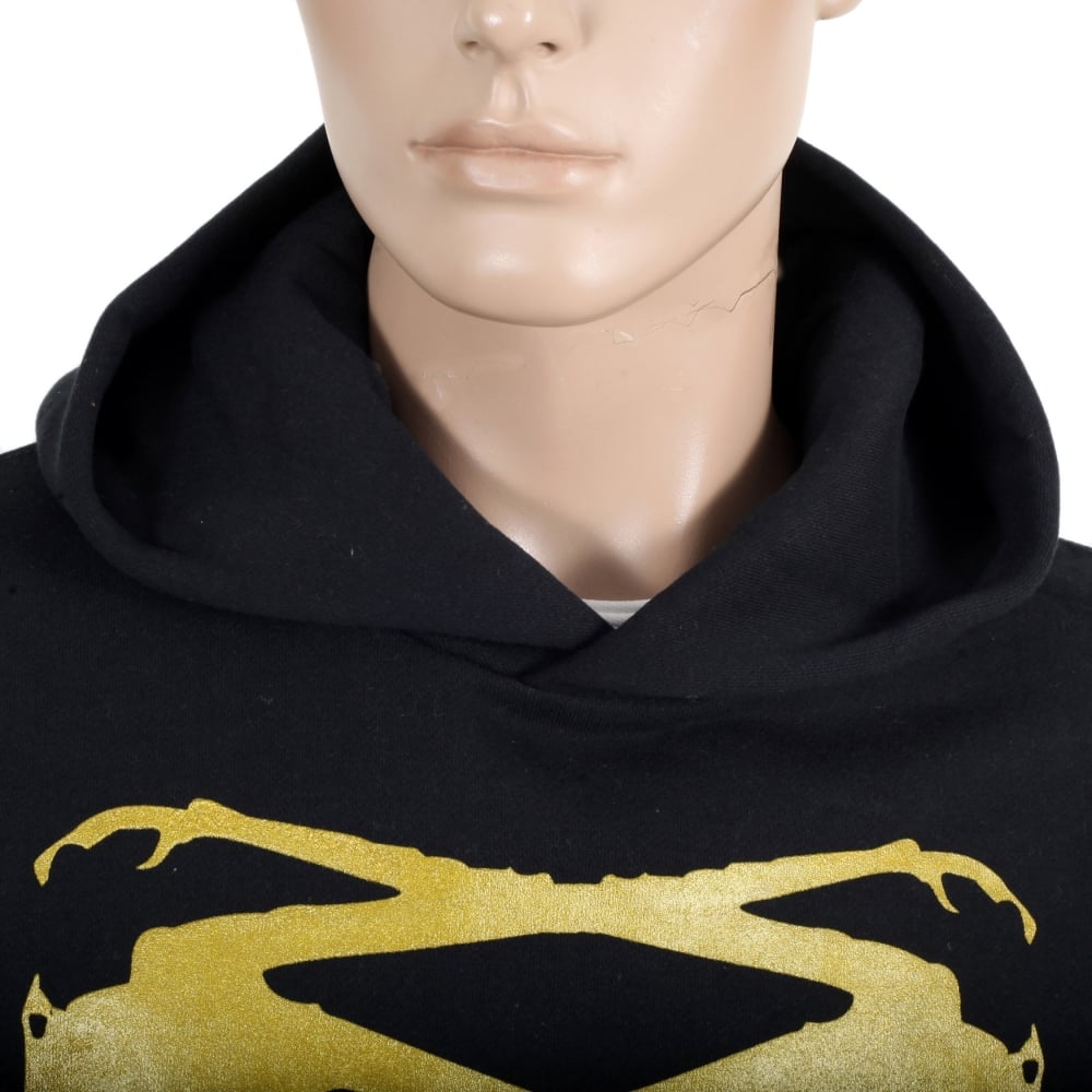 Black Regular Fit Long Sleeve Hoodie with Gold Logo