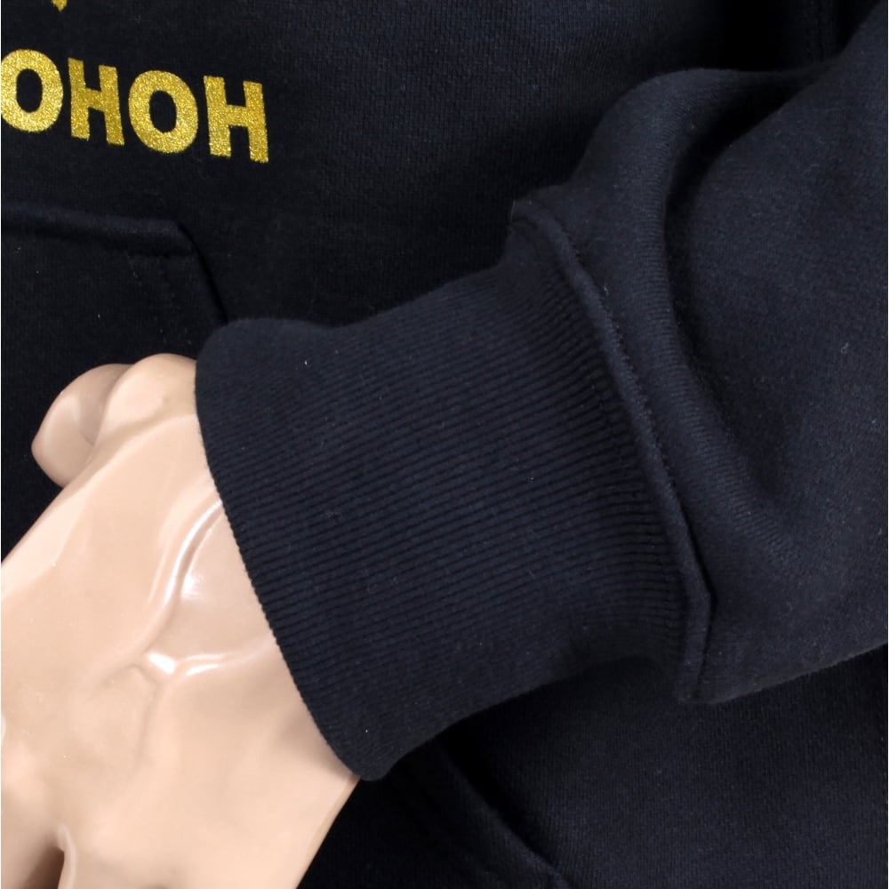 Black Regular Fit Long Sleeve Hoodie with Gold Logo