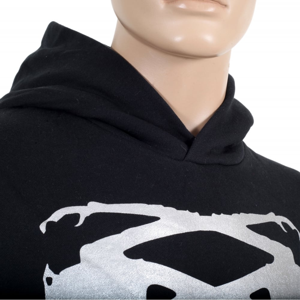 Silver Logo Black Hoodie with Kangaroo Pockets
