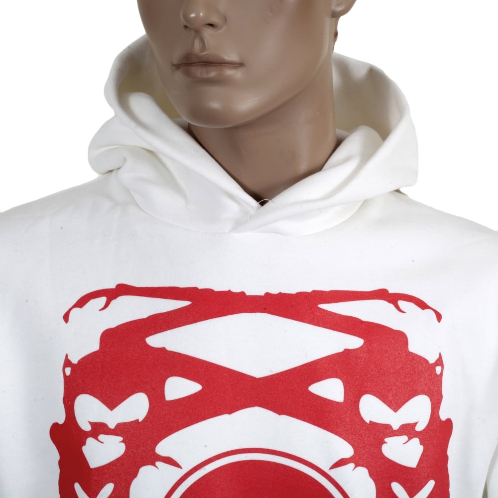 White Hoodie with Printed Signature Red Logo