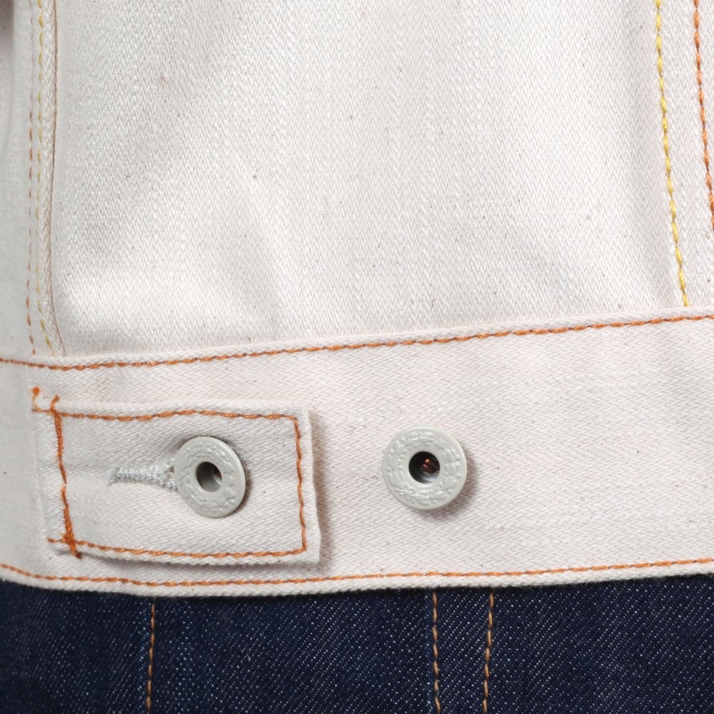 Embroidered Multicolour Regular Fit Denim Jacket with Embroidered Tsunami Wave Sleeves