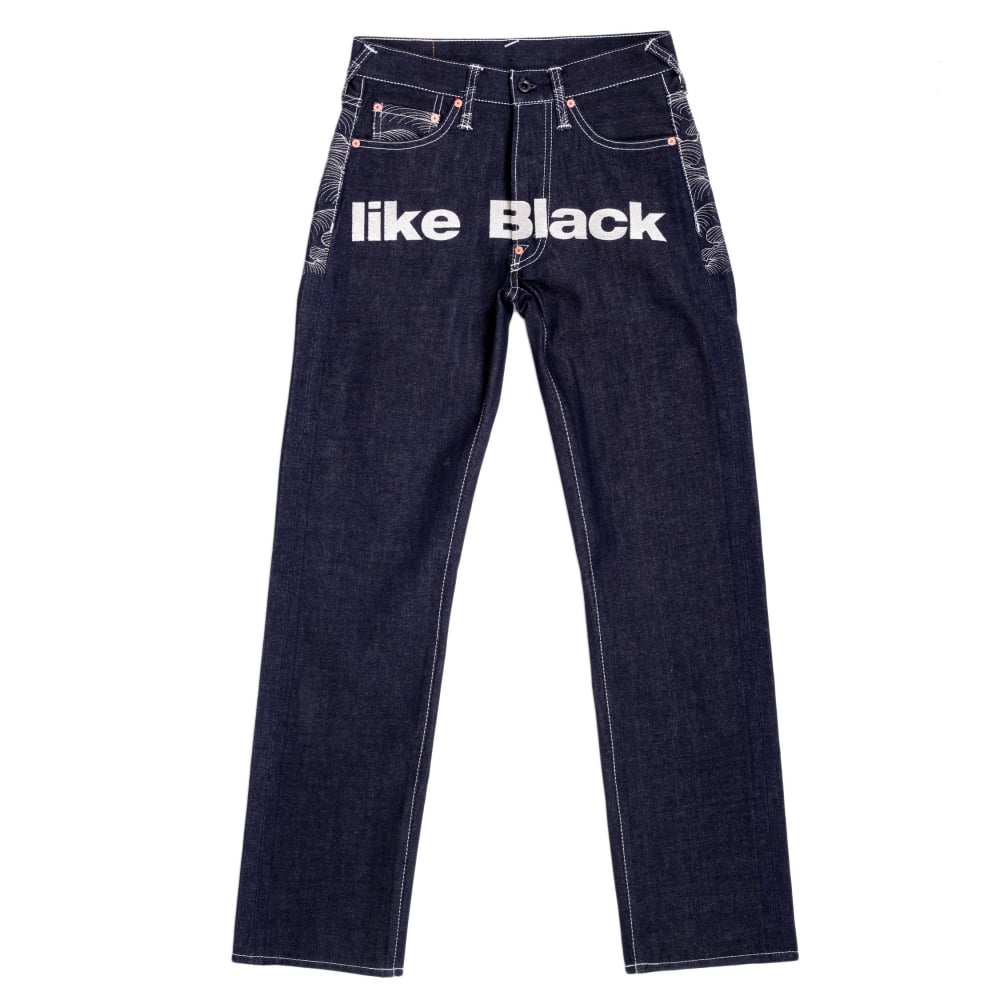 Super Exclusive Dark Indigo Selvedge Raw Denim Jeans with Like Black Silver Embroidery