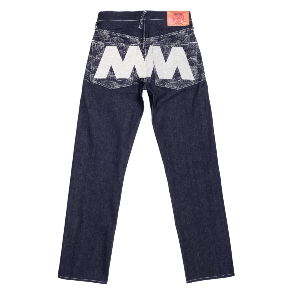 Super Exclusive Dark Indigo Selvedge Raw Denim Jeans with Like Black Silver Embroidery