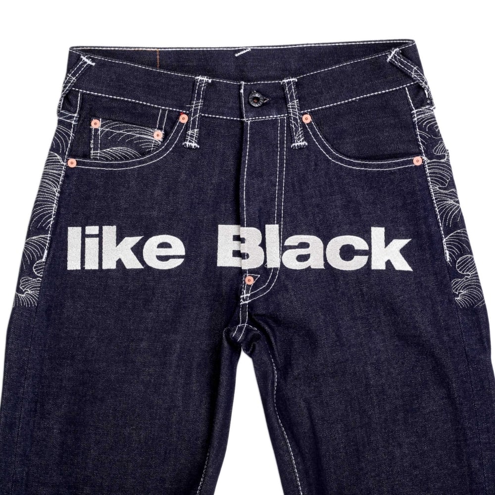 Super Exclusive Dark Indigo Selvedge Raw Denim Jeans with Like Black Silver Embroidery