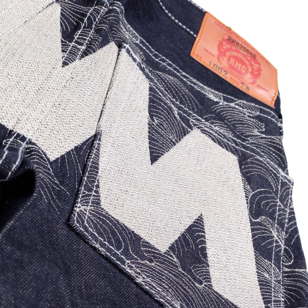 Super Exclusive Dark Indigo Selvedge Raw Denim Jeans with Like Black Silver Embroidery