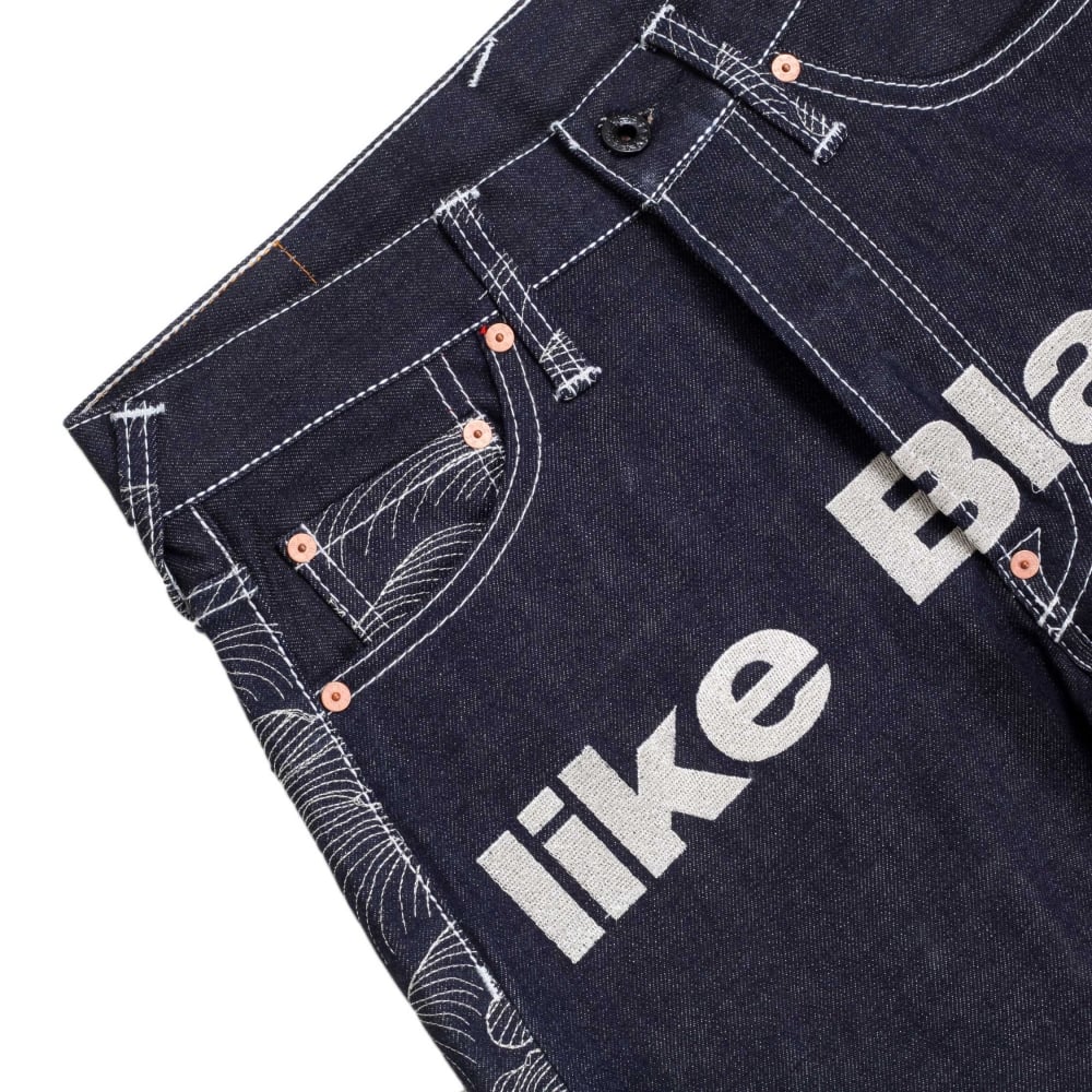 Super Exclusive Dark Indigo Selvedge Raw Denim Jeans with Like Black Silver Embroidery