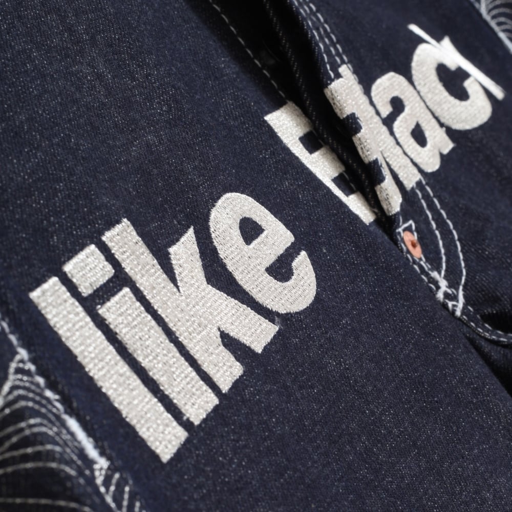 Super Exclusive Dark Indigo Selvedge Raw Denim Jeans with Like Black Silver Embroidery