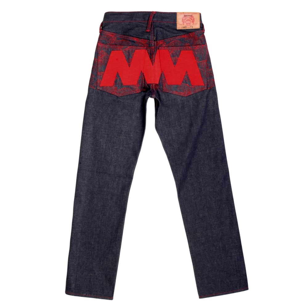 Rare Selvedge Denim Jeans with 4A LIKE BLACK red Embroidery