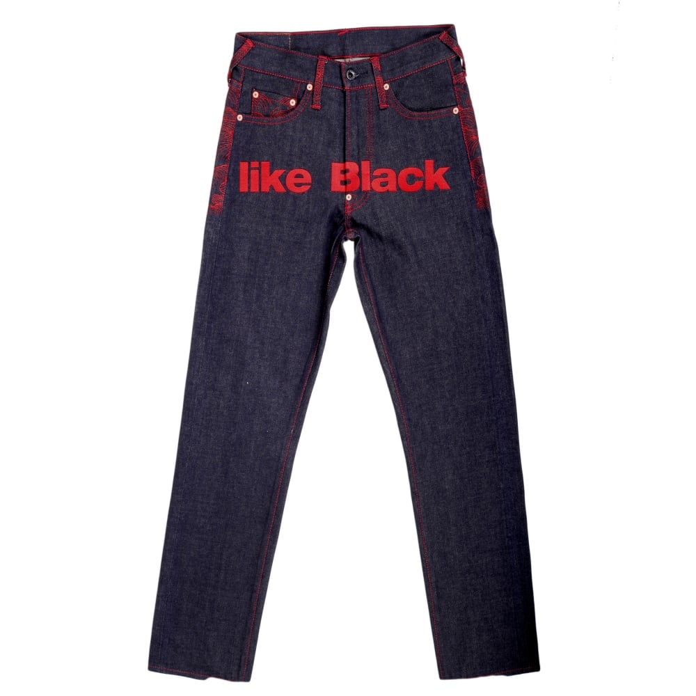 Rare Selvedge Denim Jeans with 4A LIKE BLACK red Embroidery