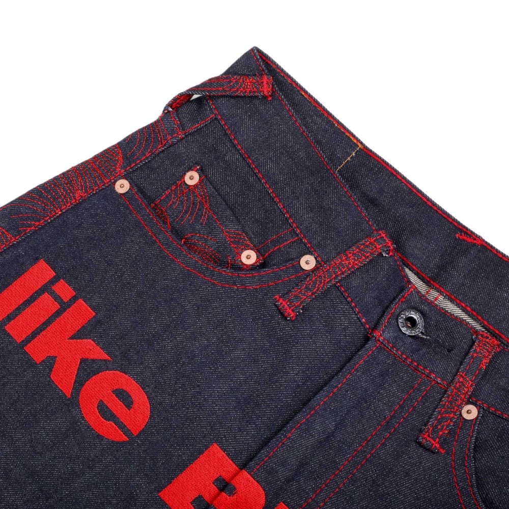 Rare Selvedge Denim Jeans with 4A LIKE BLACK red Embroidery