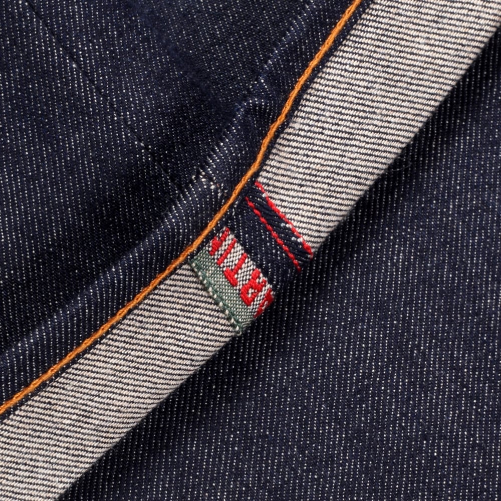 Exclusive Dark Indigo Selvedge Raw Denim Jeans with Like Black Red Embroidery