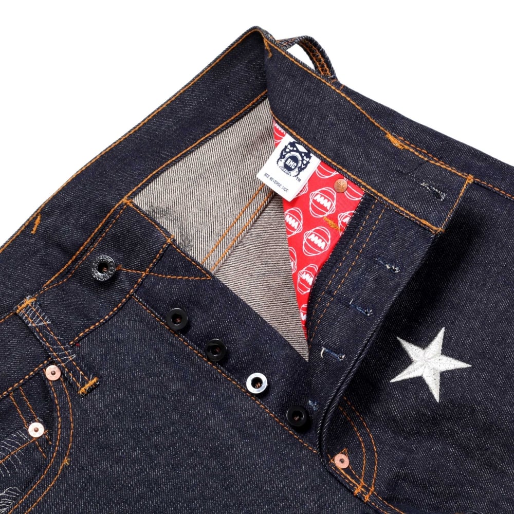 Super Exclusive Dark Indigo Raw Denim Jeans with with Silver Embroidered 4A