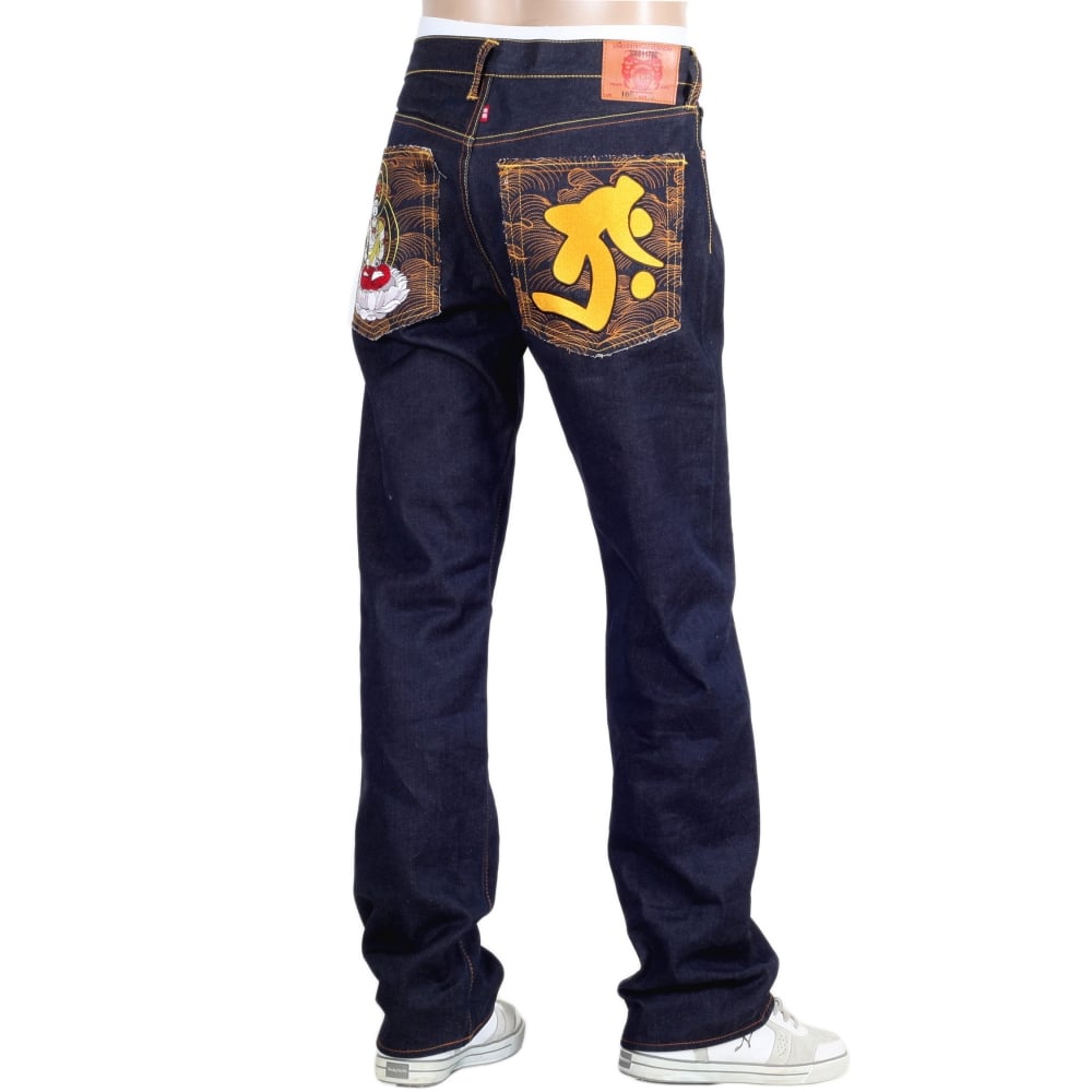 Year of the Tiger Exclusive Design Dark Indigo Raw Denim Jeans