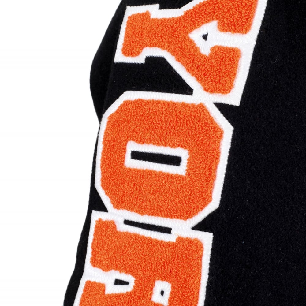 Black with Orange and White Regular Fit Varsity Baseball Jacket Mens