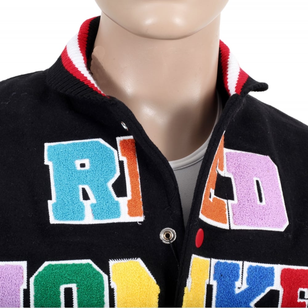 Black with Colour Combo Regular Fit Varsity Baseball Jacket