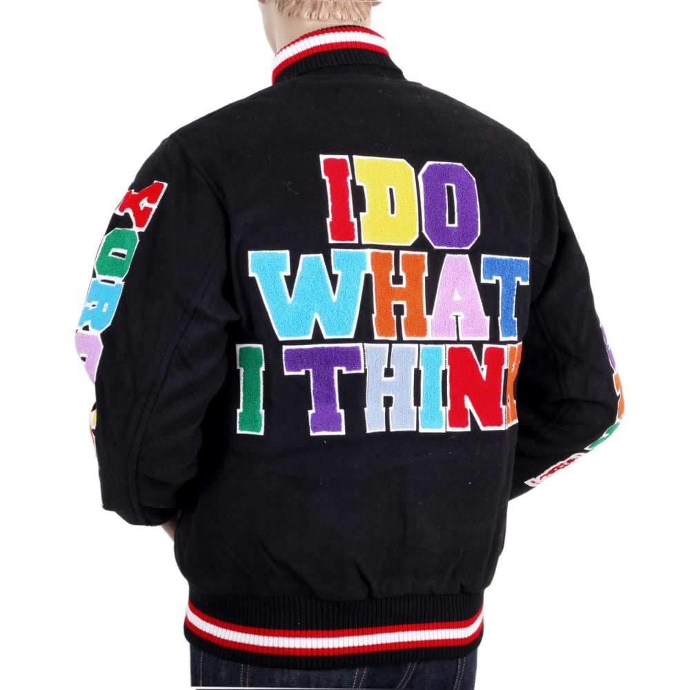 Black with Colour Combo Regular Fit Varsity Baseball Jacket