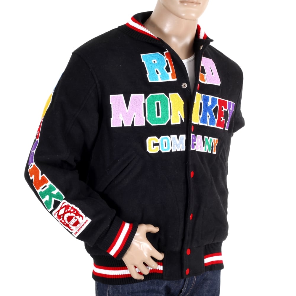 Black with Colour Combo Regular Fit Varsity Baseball Jacket