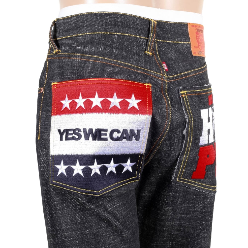 Embroidered Obama Yes We Can Black Selvedge Raw Denim Jeans