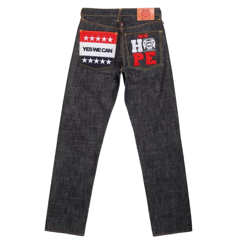 Embroidered Obama Yes We Can Black Selvedge Raw Denim Jeans