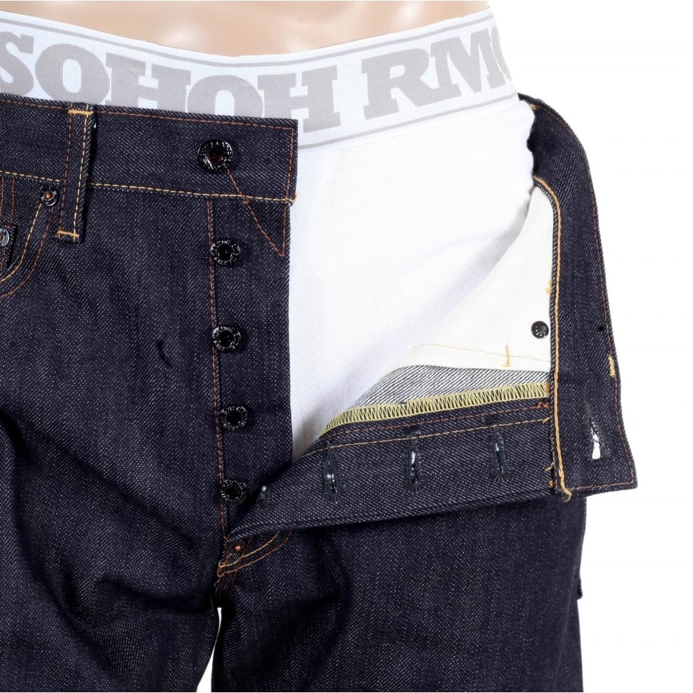 Multi coloured Embroidered Pocket Koi Carp Slimmer 1001 Model Indigo Raw Selvedge Jeans
