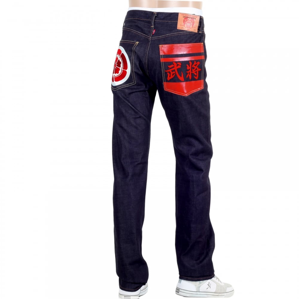 Japanese 1011 Slimmer Model RQP14123 Raw Selvedge Denim Jeans with Embroidered and Painted Sengoku Pockets
