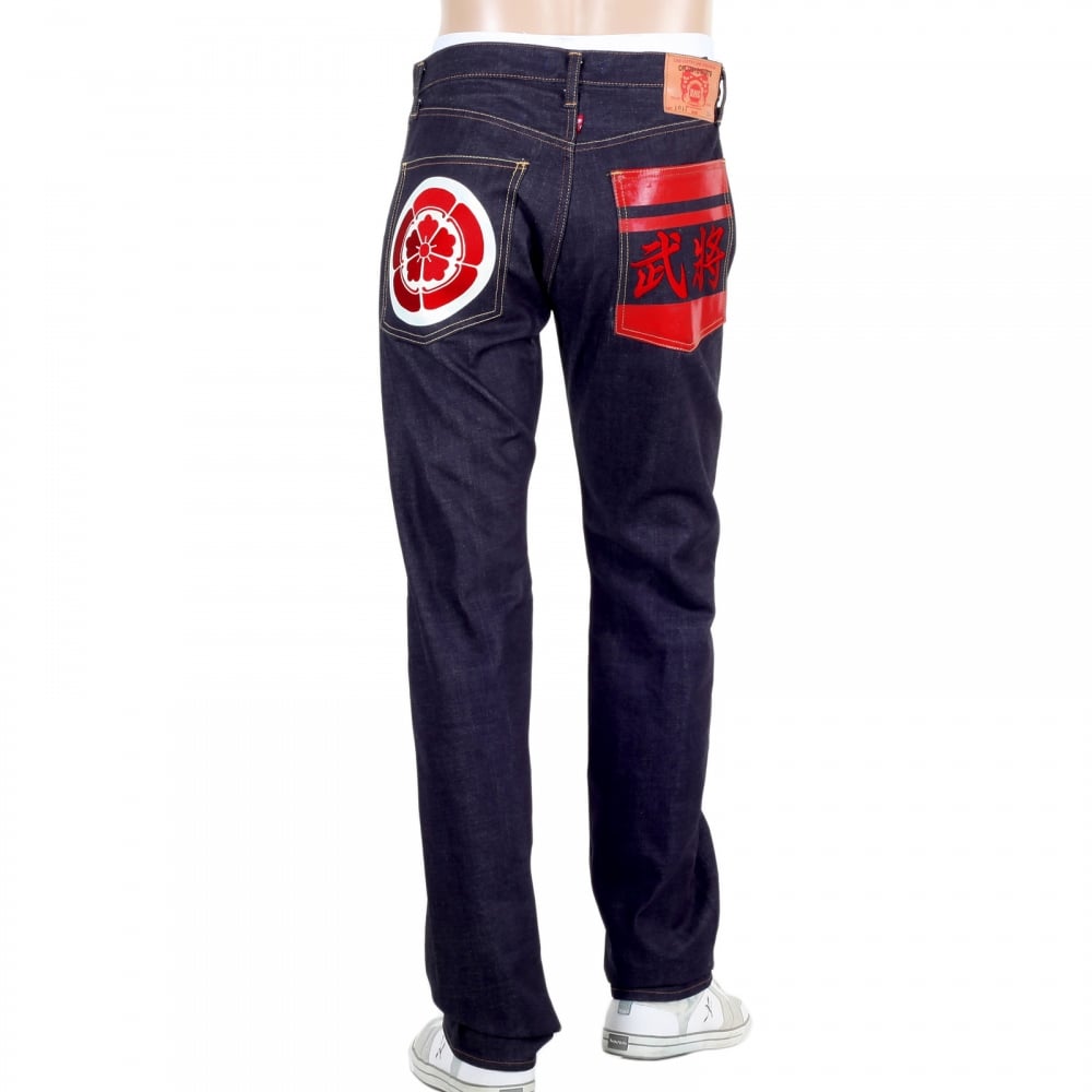 Japanese 1011 Slimmer Model RQP14123 Raw Selvedge Denim Jeans with Embroidered and Painted Sengoku Pockets