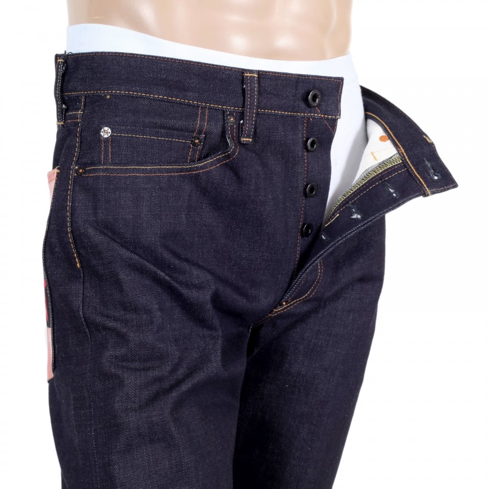 Japanese 1011 Slimmer Model RQP14123 Raw Selvedge Denim Jeans with Embroidered and Painted Sengoku Pockets