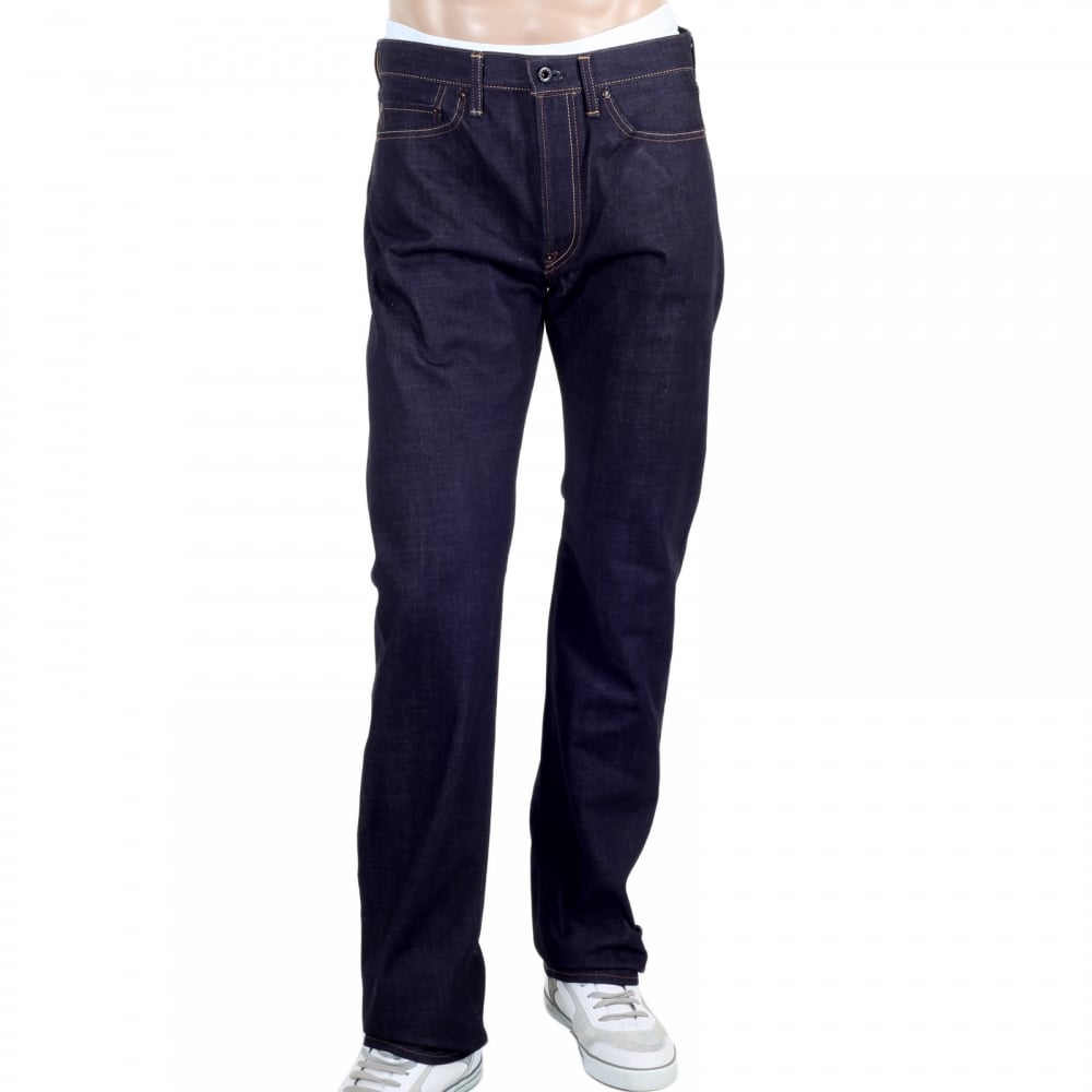 Yellow Embroidered and Painted Sengoku 1011 Model RQP14123 Raw Selvedge Denim Slim Fit Jeans in Indigo