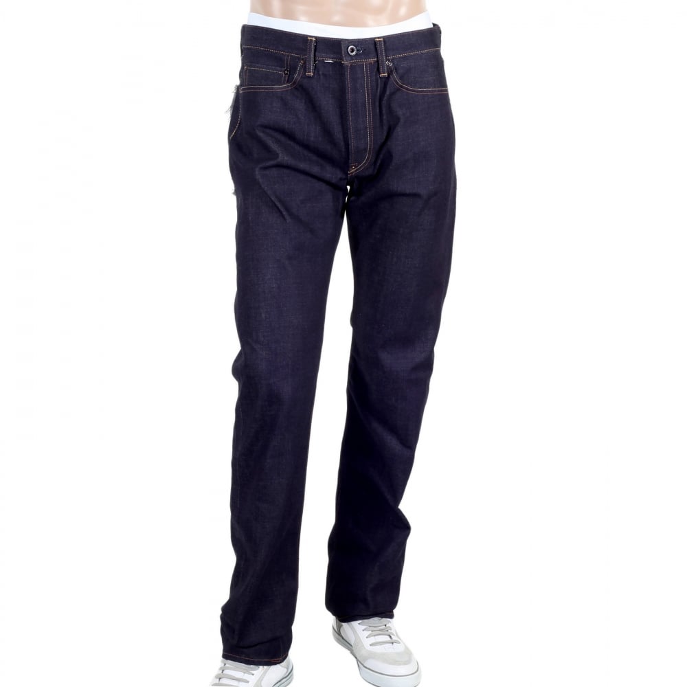 Model 1011 Dark Blue RQP14121 Slim Fit Raw Selvedge Denim Jeans with Dragon and Tsunami Wave Embroidery
