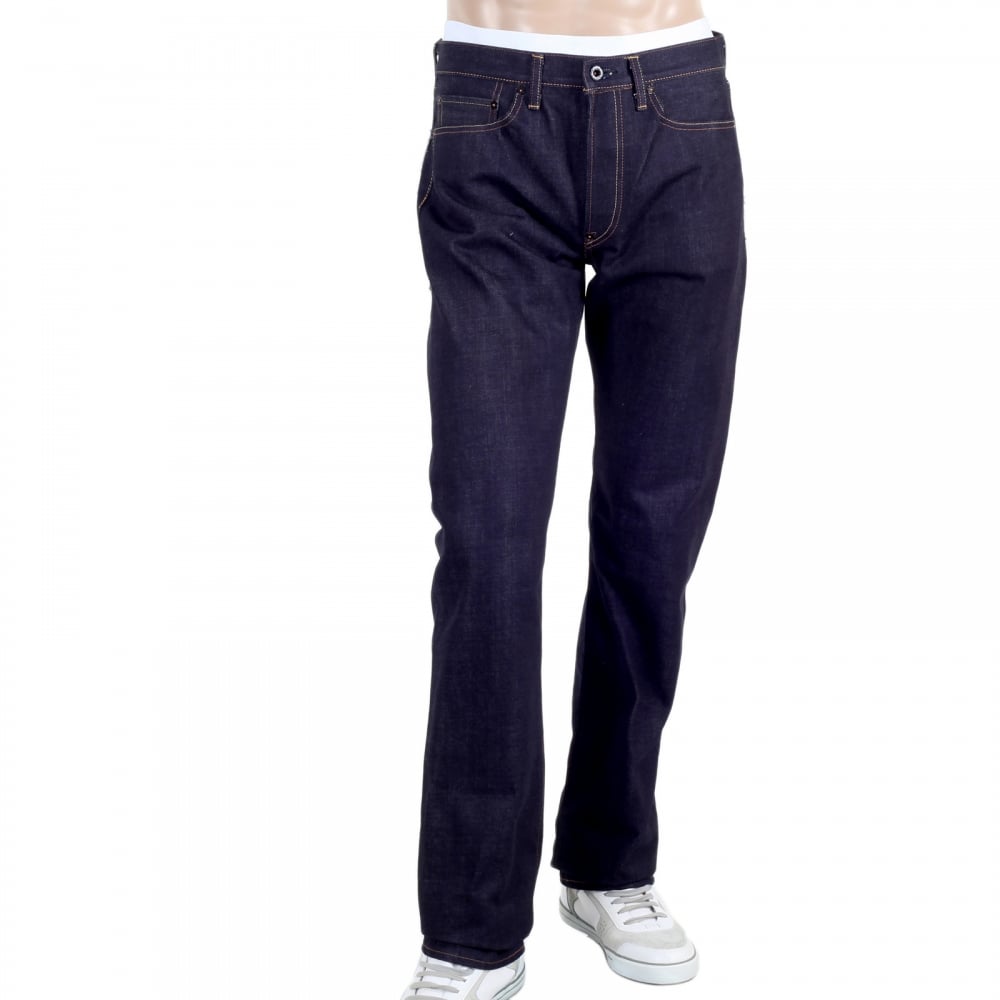Mens 1011 Slimmer Model RQP14121 Japanese Selvedge Denim Jeans with Red Dragon and Tsunami Wave Embroidery