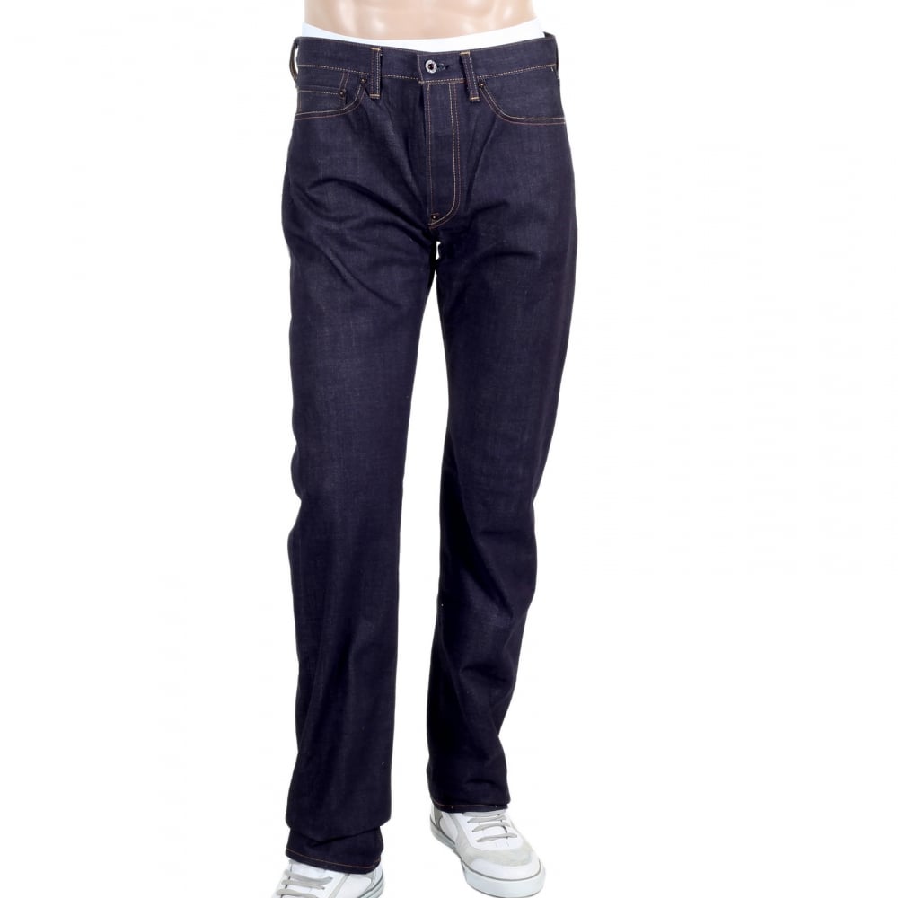 Mens Green Dragon and Tsunami Wave Embroidered 1011 Slimmer Model RQP14121 Selvedge Denim Jeans