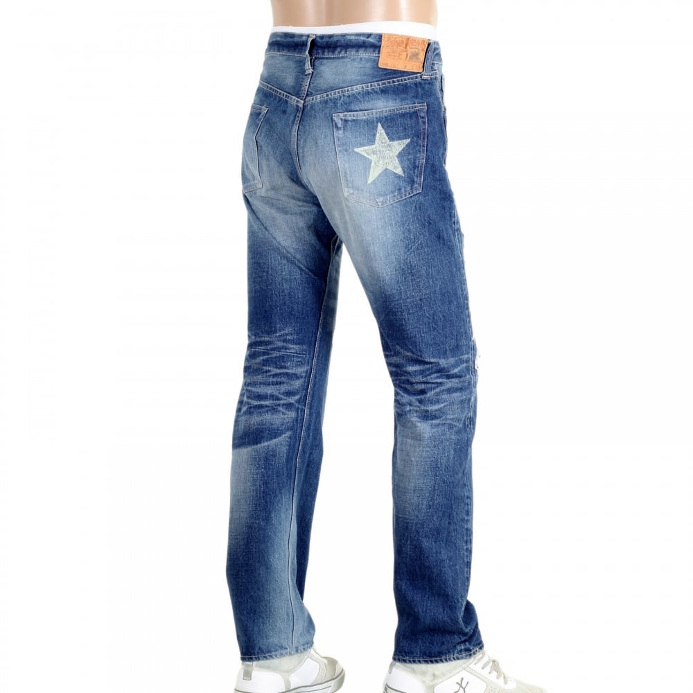 Mens 1 Star 10 Year Aged Wash SC41501R Japanese Selvedge Slim Fit Distressed 14 oz Denim Jeans for Men