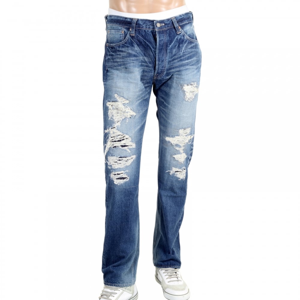 Mens 1 Star 10 Year Aged Wash SC41501R Japanese Selvedge Slim Fit Distressed 14 oz Denim Jeans for Men