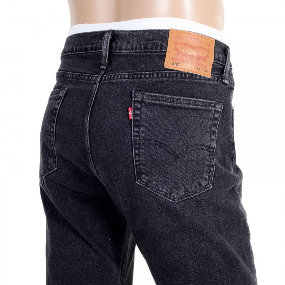 Washed Black 510 Stretch Skinny Fit Jeans for Men with Zip Fly and Five Pocket Design