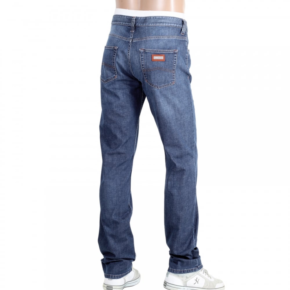 Mens J15 Regular Fit Blue Stretch Jeans with Zip Fly and Small Metal Logo Tab on Ticket pocket