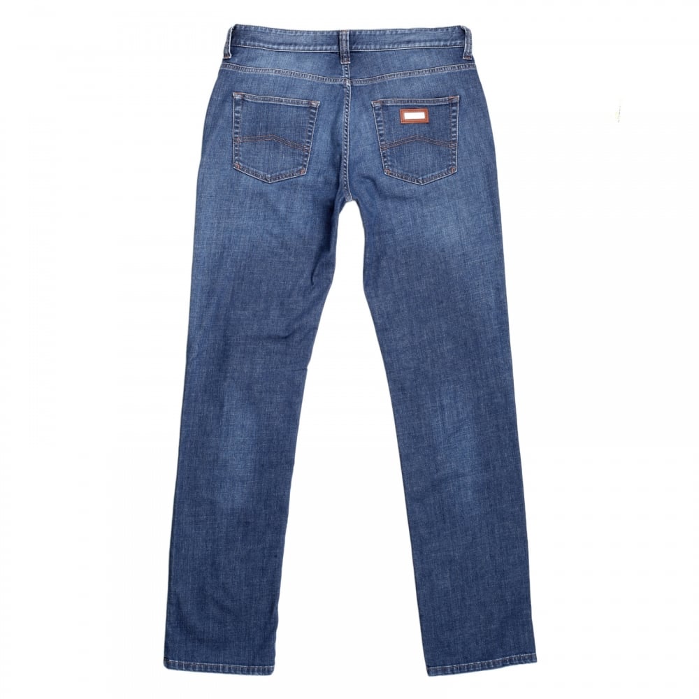 Mens J15 Regular Fit Blue Stretch Jeans with Zip Fly and Small Metal Logo Tab on Ticket pocket