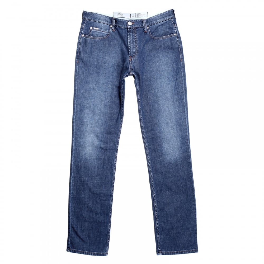 Mens J15 Regular Fit Blue Stretch Jeans with Zip Fly and Small Metal Logo Tab on Ticket pocket