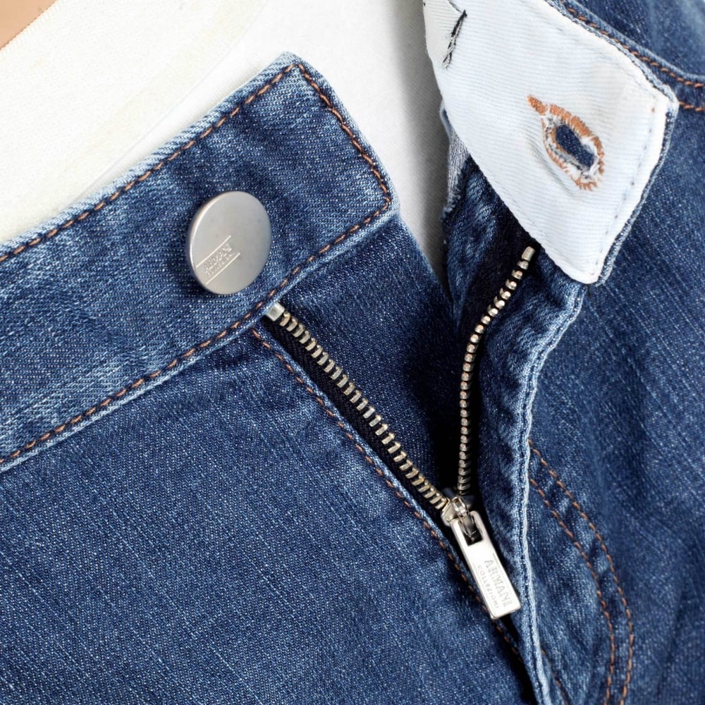 Mens J15 Regular Fit Blue Stretch Jeans with Zip Fly and Small Metal Logo Tab on Ticket pocket
