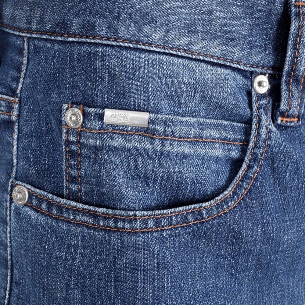Mens J15 Regular Fit Blue Stretch Jeans with Zip Fly and Small Metal Logo Tab on Ticket pocket