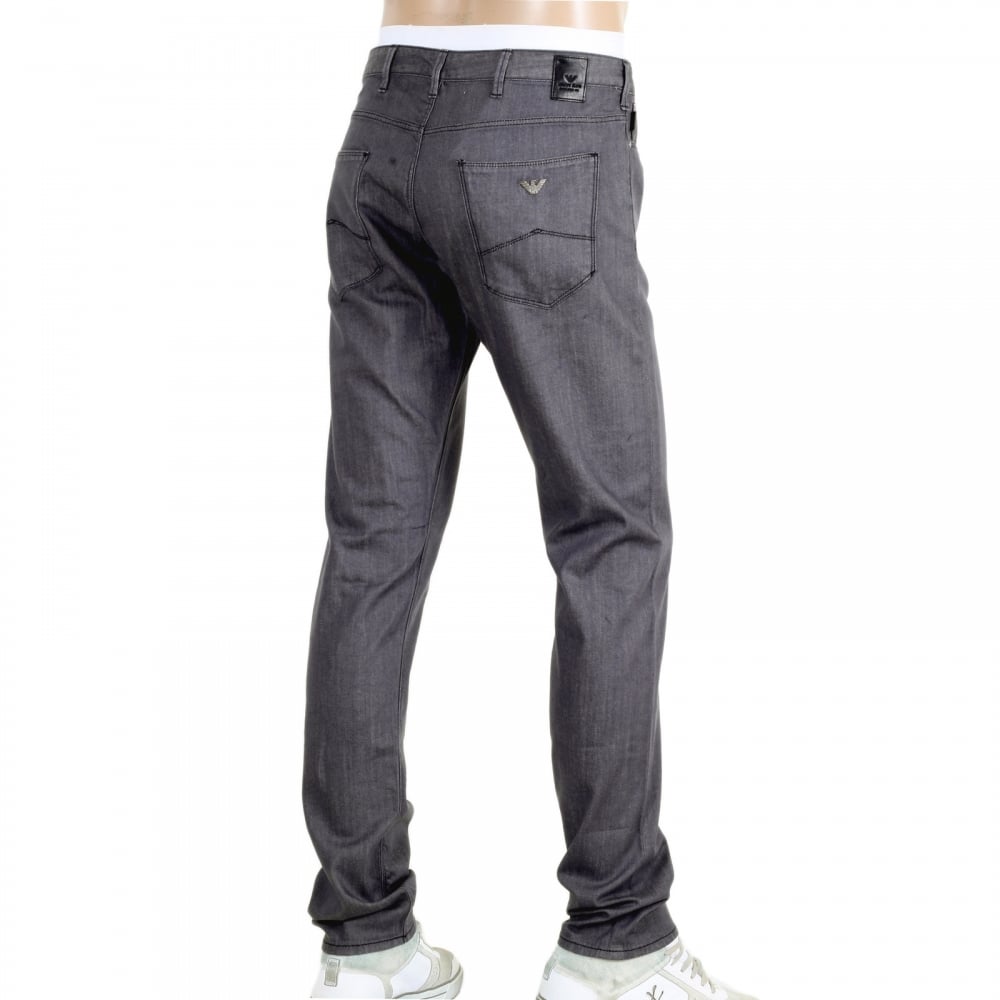 Mens J06 Low Waist Tight Leg Slim Fit Jeans in Grey with Embossed Waistband Button and Rivets