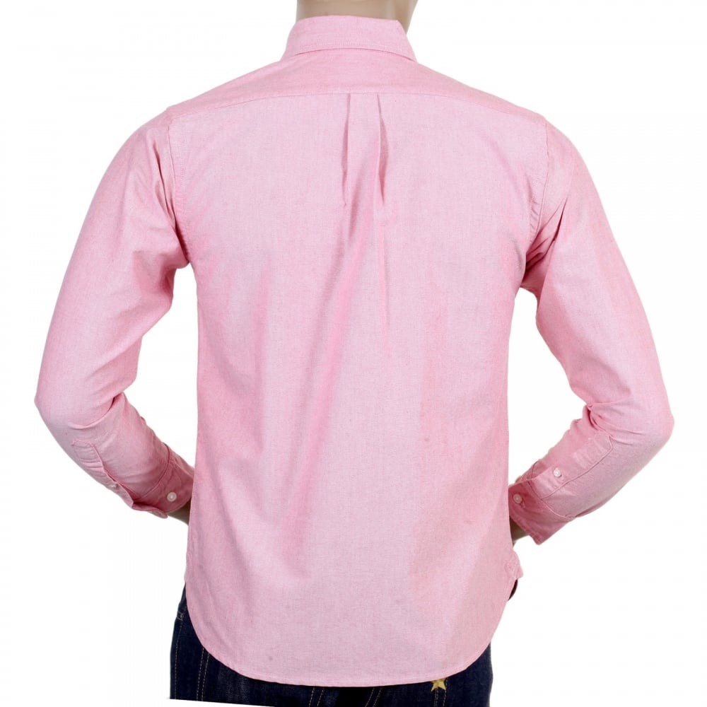 Slimmer Fit Long Sleeve Cotton SC25910 Button Down Red Oxford Shirt with Single Chest Pocket and Pleated Back