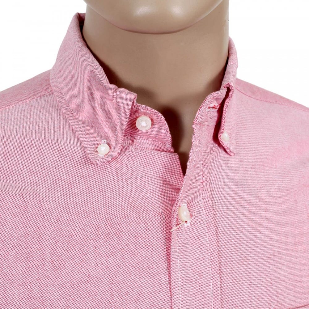 Slimmer Fit Long Sleeve Cotton SC25910 Button Down Red Oxford Shirt with Single Chest Pocket and Pleated Back