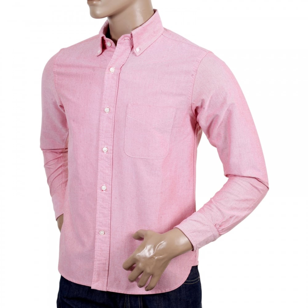 Slimmer Fit Long Sleeve Cotton SC25910 Button Down Red Oxford Shirt with Single Chest Pocket and Pleated Back