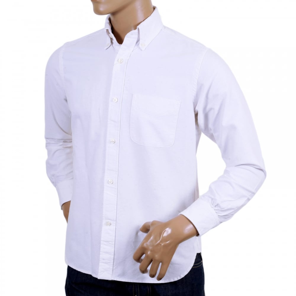 Slim Fit White SC25910 Oxford Long Sleeve Cotton Shirt with Rounded Tail and Butterfly Shell Buttons