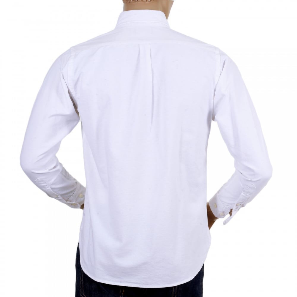 Slim Fit White SC25910 Oxford Long Sleeve Cotton Shirt with Rounded Tail and Butterfly Shell Buttons